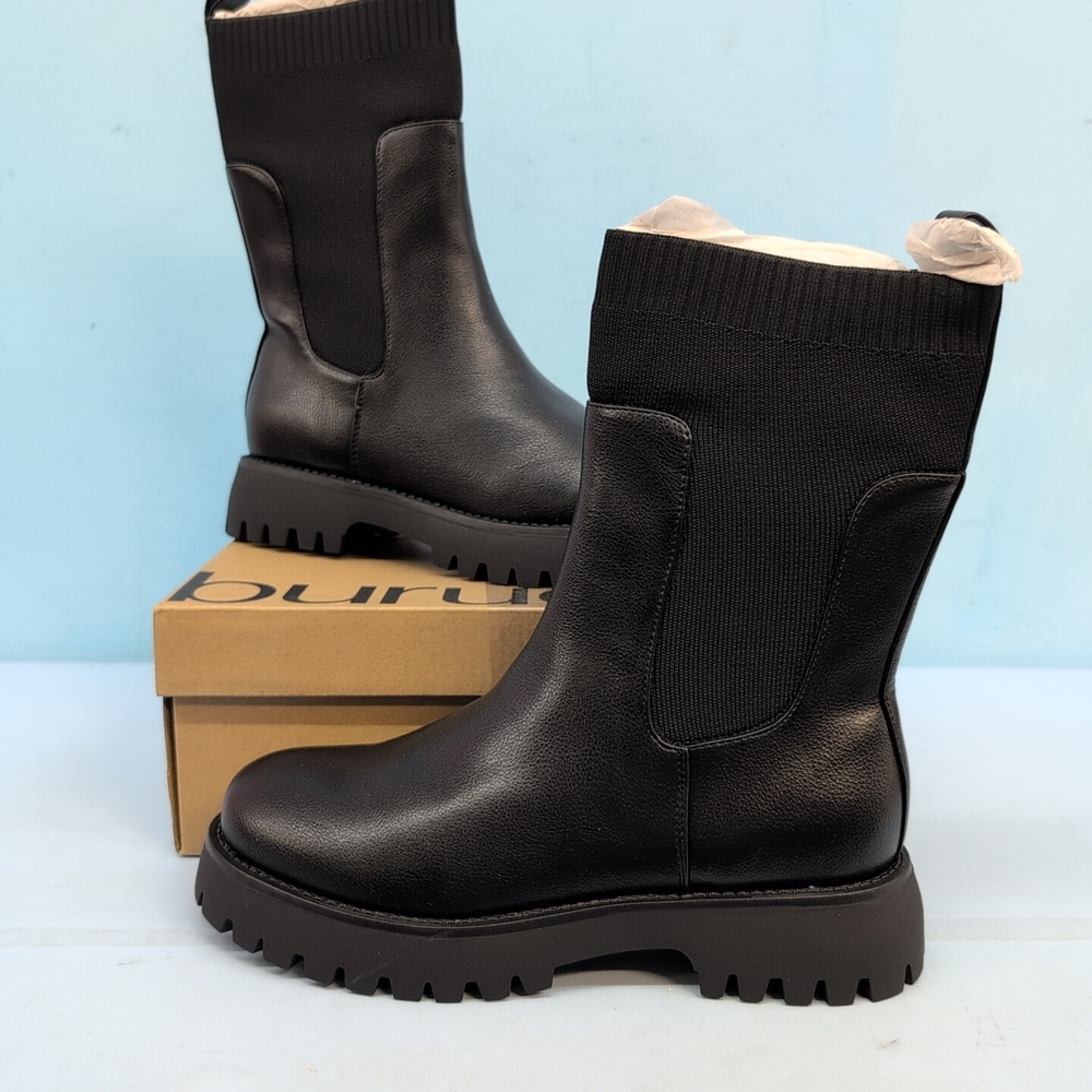 BURUDANI Women's Knit Chelsea Platform Ankle Boots US 10 Black
